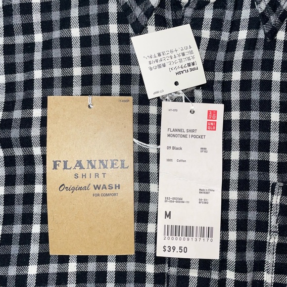 Uniqlo Black & White Flannel Checkered Button-Up Shirt - Size Medium - Picture 4 of 6